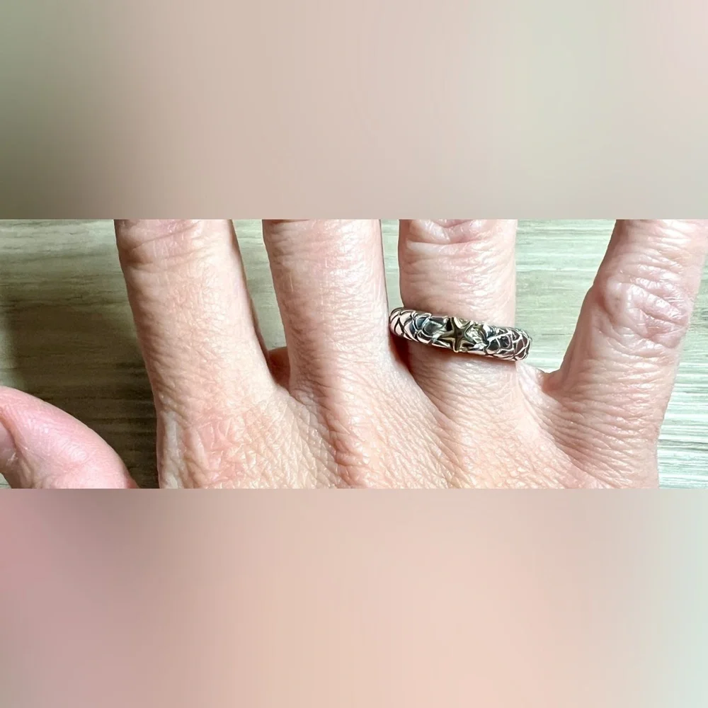 Alejandro Toussier Sterling Silver & 14K Gold Pebbled Star Band Ring, Size 7.5